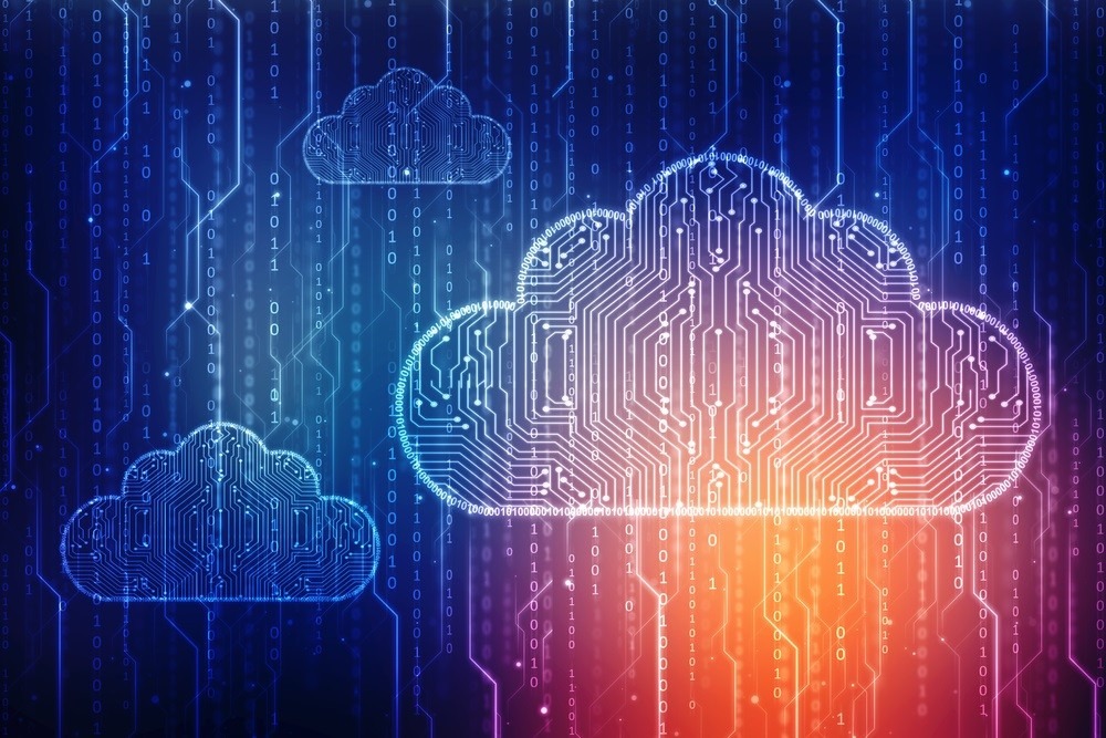 Graphic of clouds and code