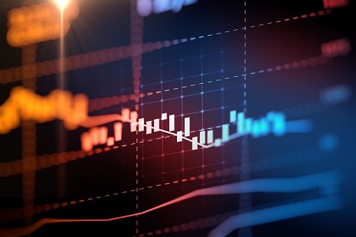 Close up of blue and orange graph chart 