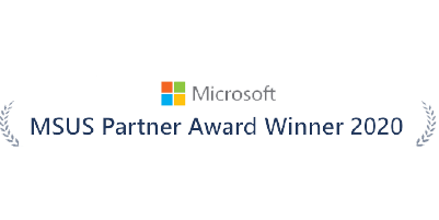 Microsoft logo and "MSUS Partner Award Winner 2020"