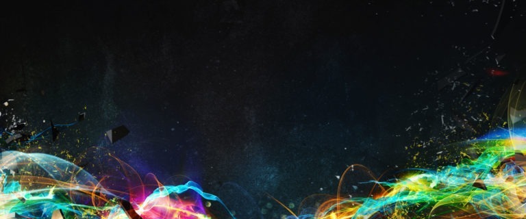 Black background with vivid and colorful lines in the bottom corners