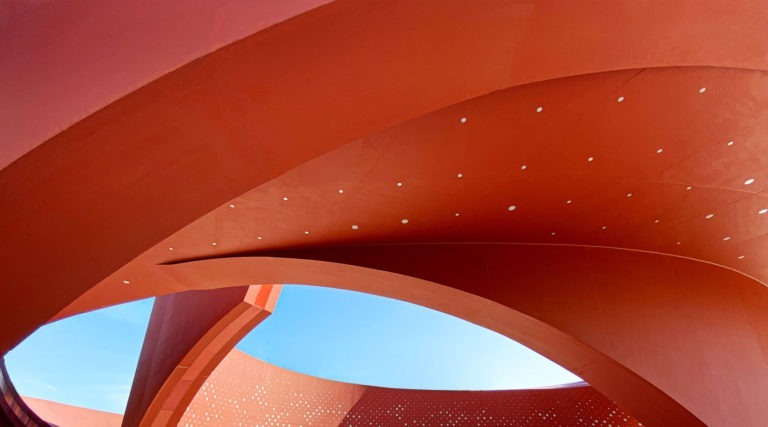 Red smooth architectural building