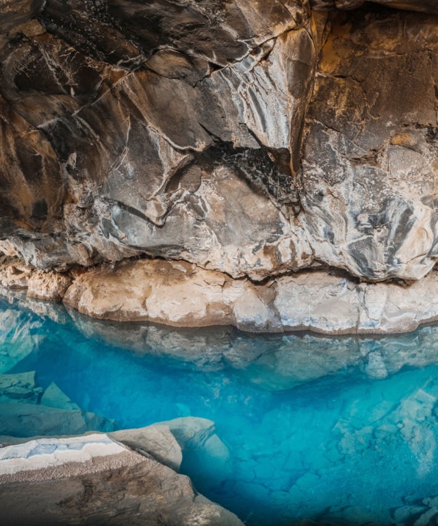 Blue water in cave