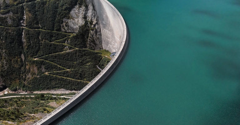 Overhead view of a large dam
