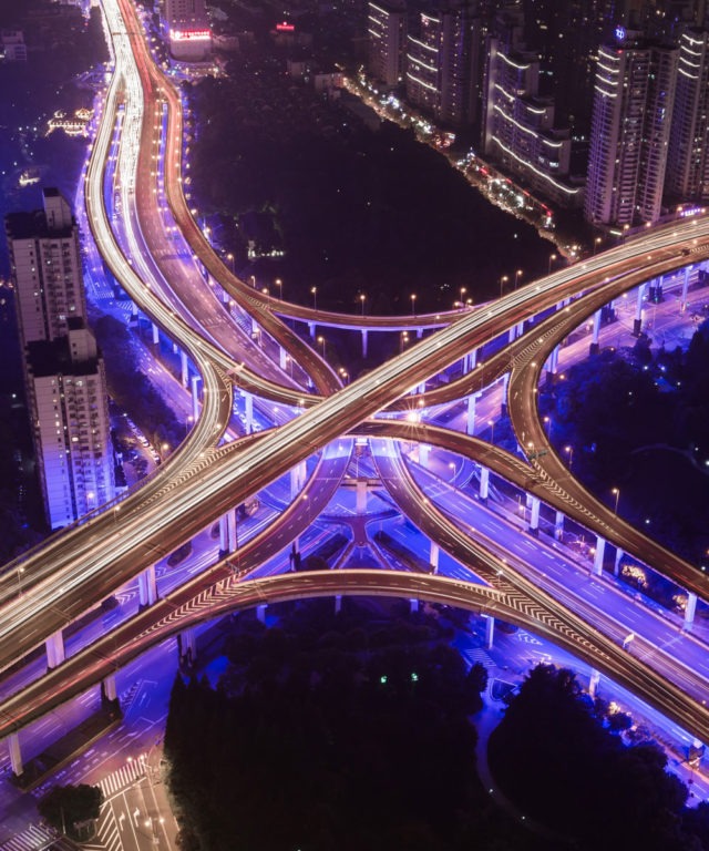 Several overpasses overlapping creating an "X" formation from overhead