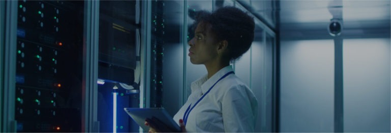 Woman working in a data center