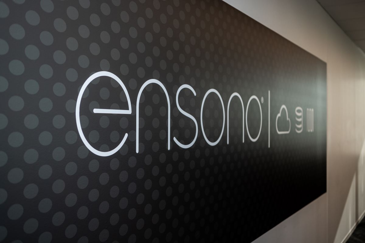 ensono logo on office wall