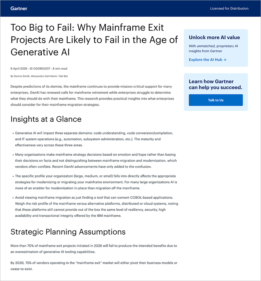 Gartner Research: Why Mainframe Exit Projects Fail in the GenAI Era ...